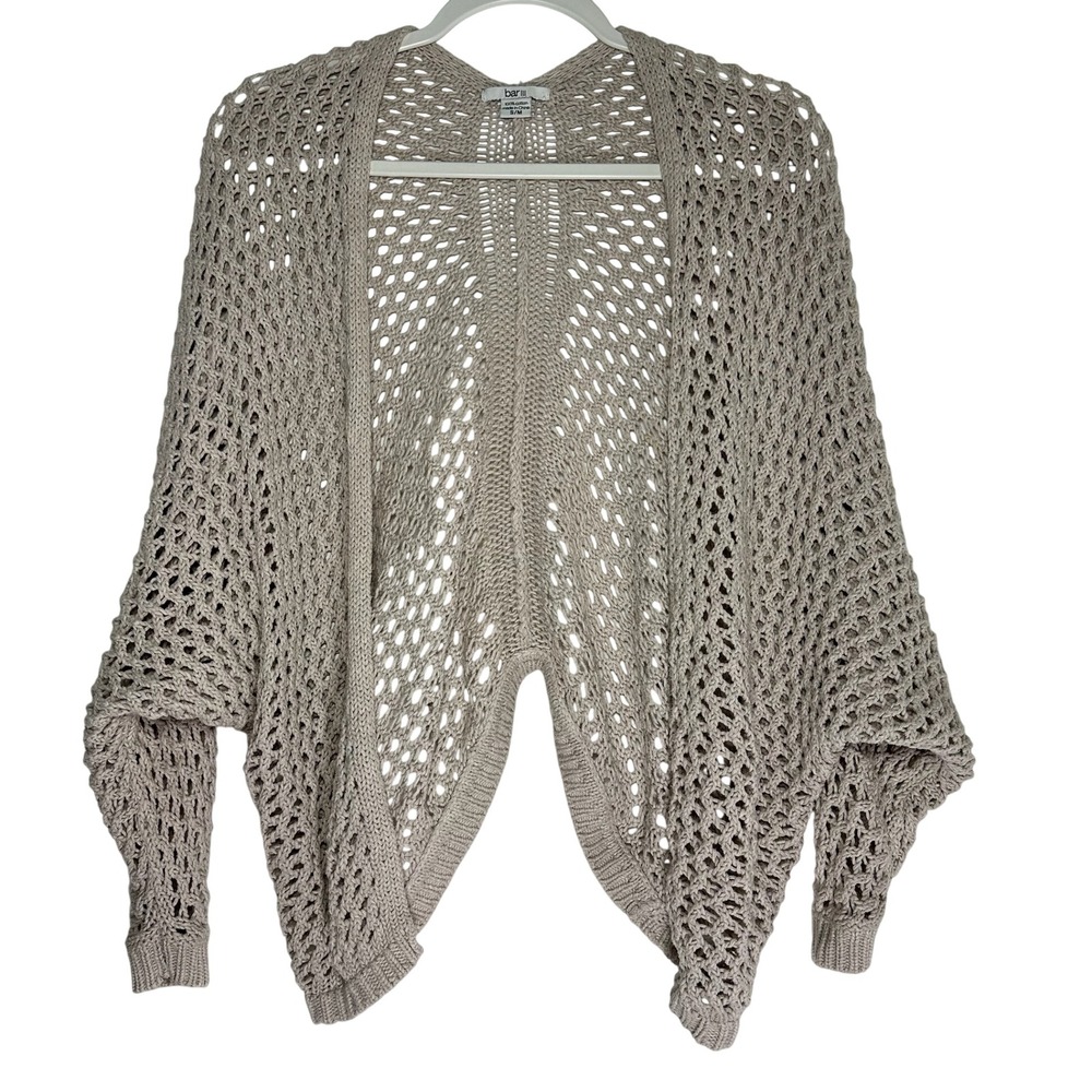 Bar III‎ Womens Taupe Cotton Open Knit Batwing Cardigan Sweater S/M Waterfall